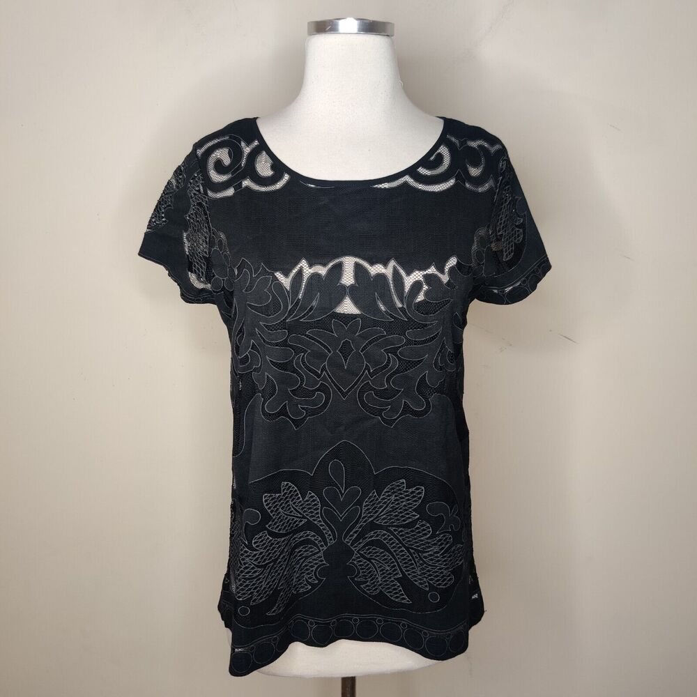 Banana Republic Floral Lace Blouse Short Sleeve Top Lined